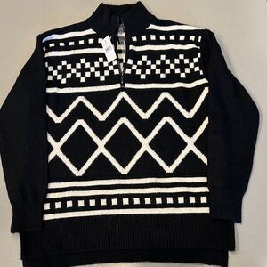 Lou & Grey for LOFT Fair Isle Half‑Zip Sweater — Black & White